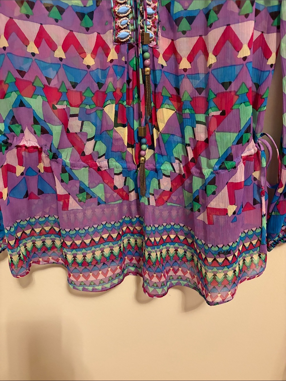 Hale Bob Purple Multi Geometric Sheer Silk Tunic/Coverup - Picture 8 of 12